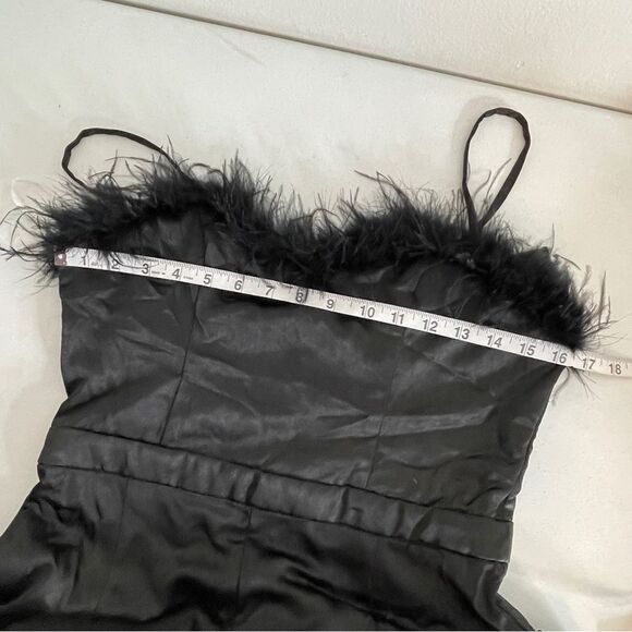 Lulu’s Black Feather Together Satin Wide Leg Jumpsuit Medium - Picture 15 of 16